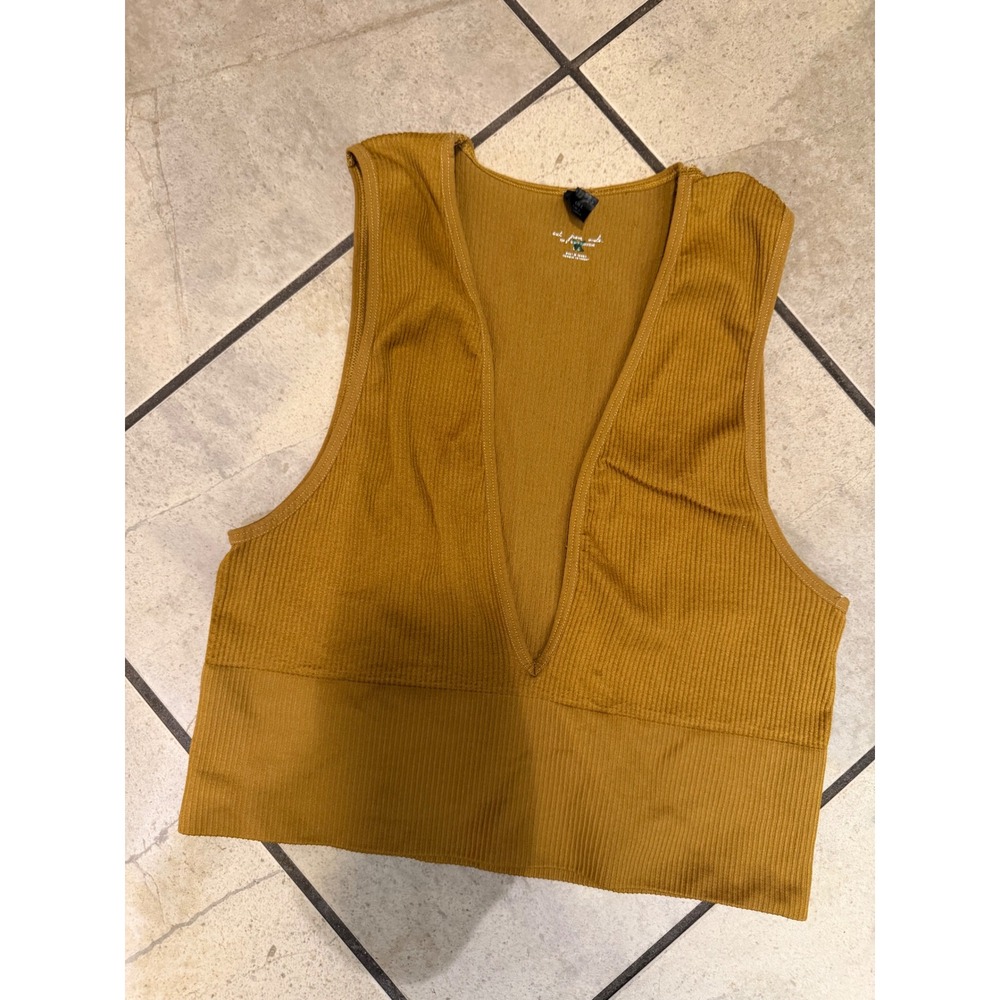 Urban Outfitters Out From Under Ribbed Deep V-Neck Crop Top Mustard Yellow L